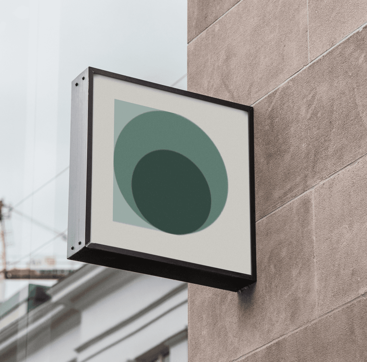 Earthen geometric mark on a projecting sign